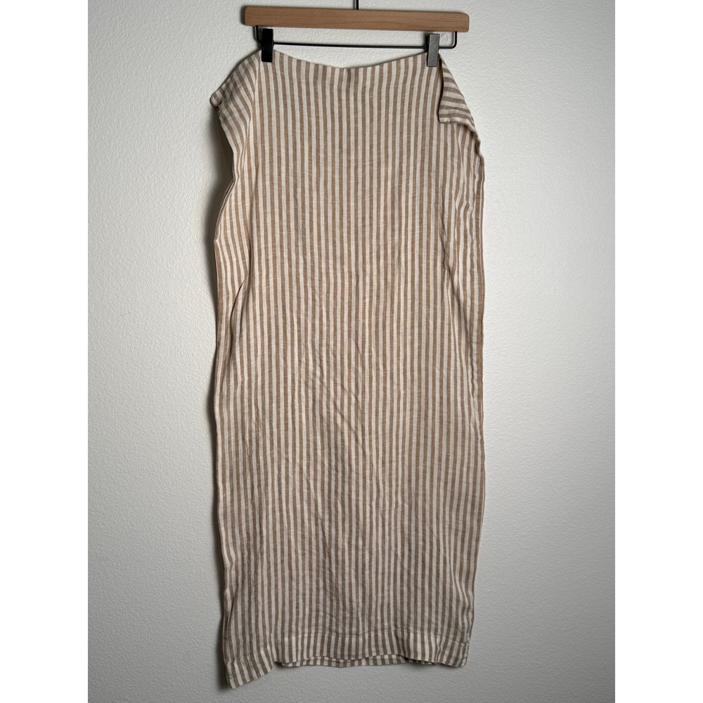 West Elm Pillowcase King Tan White Striped 100% Linen Neutral Modern Bedding